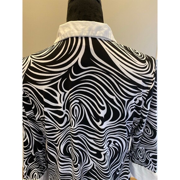 Worthington Blouse Sz Large Abstract Black & White Print Collared Top + Stretch - Picture 6 of 11